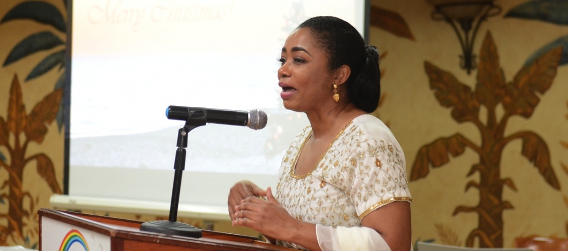 Lady Williams addresses the audience at the Community Charitable Ministry at the group’s 8th annual Charity Dinner last week